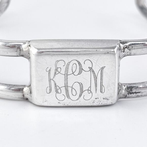 Vintage Mexico Sterling Silver 925 Double Band KCM Monogram Cuff Bracelet 7" - Picture 6 of 9